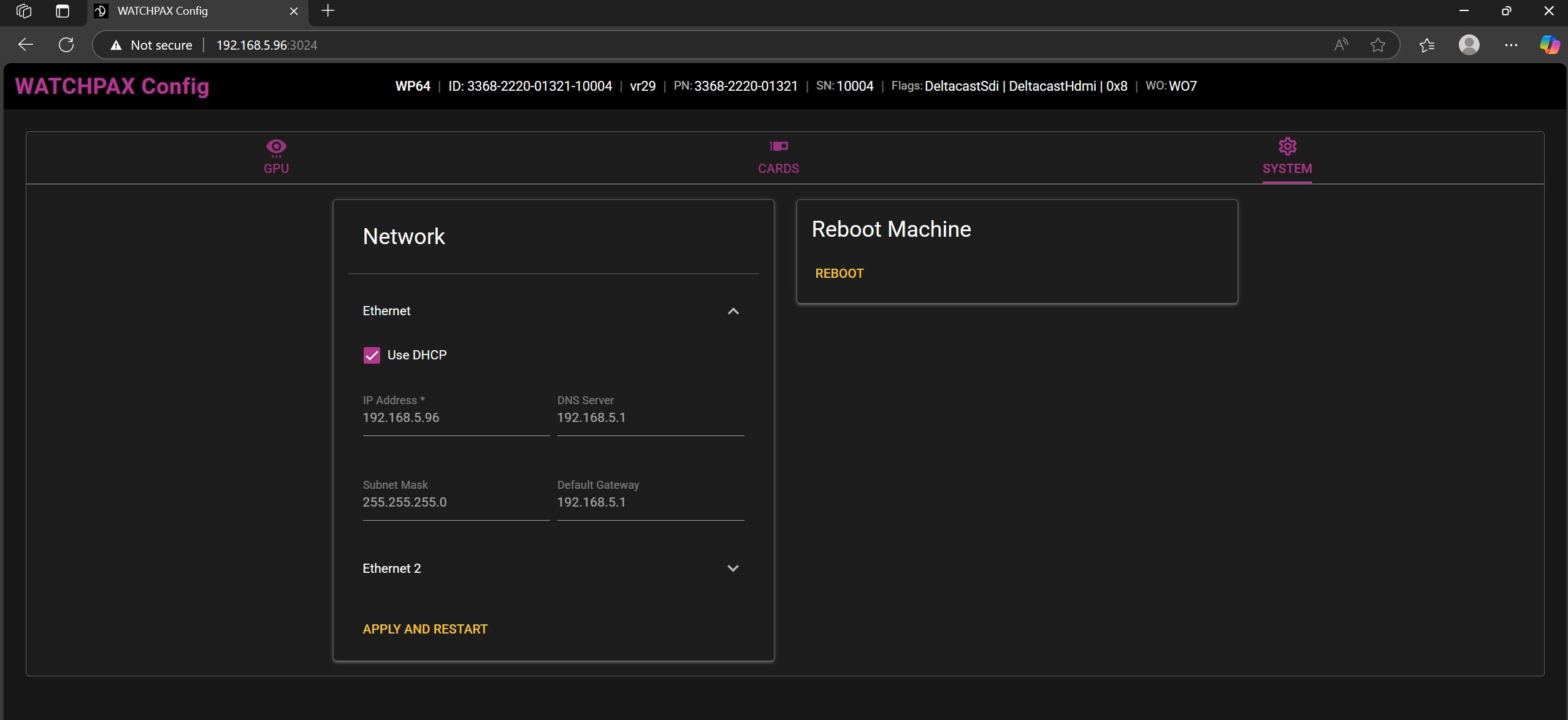WATCHPAX Config Settings