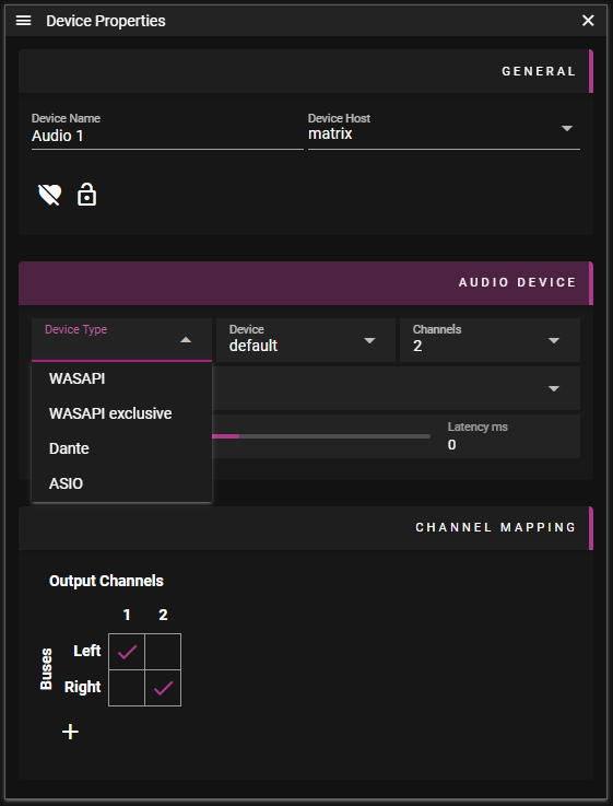 Audio device properties