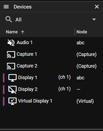 Devices window interface