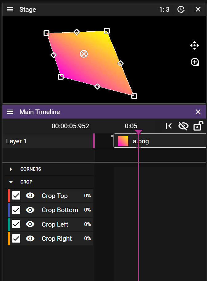 Corner and crop controls in Stage view